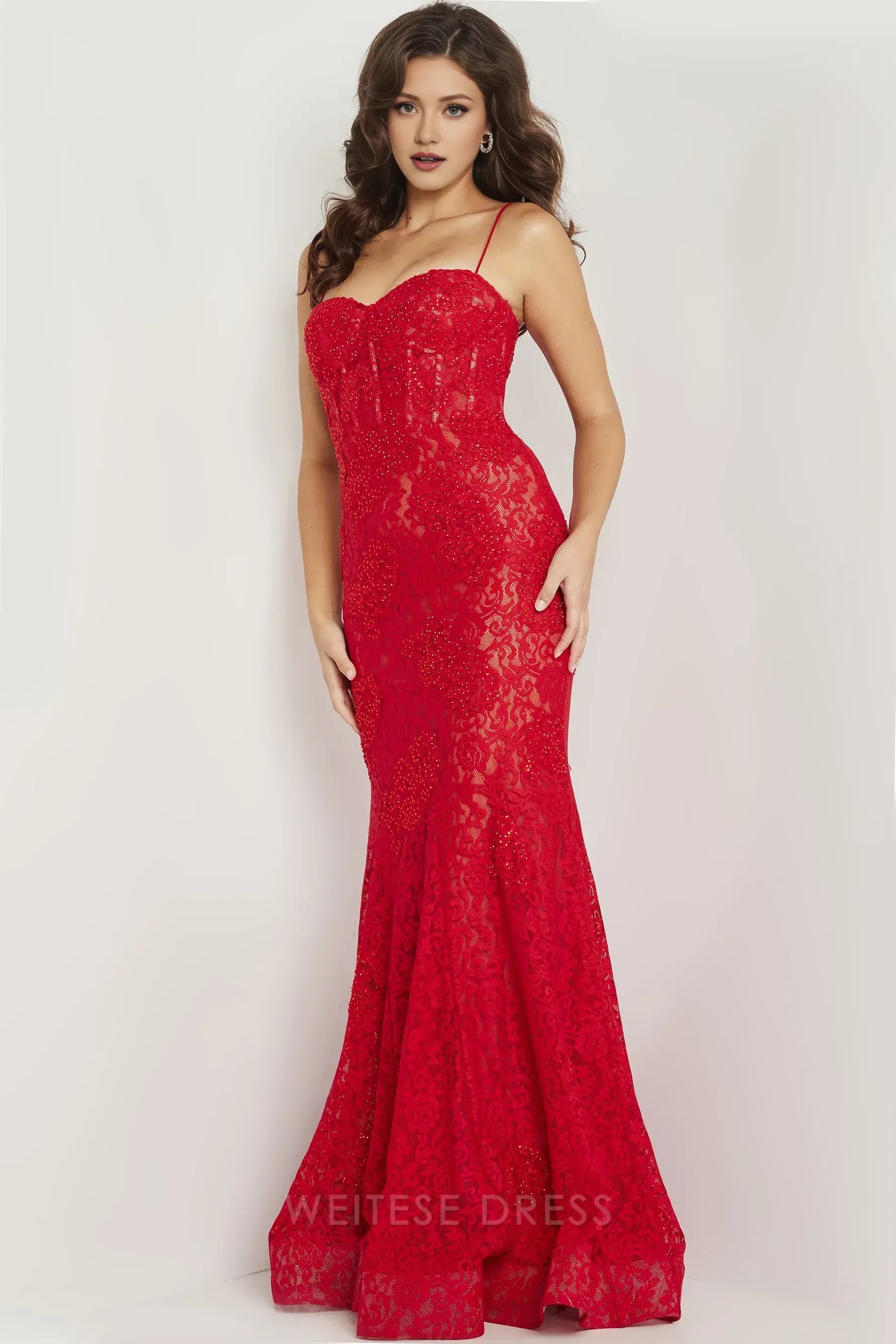 Weitese Dress Blue Lace Embroidered Evening Gown With Spaghetti Straps Plunging Neckline And Mermaid Cut Radiating Luxurious Sophistication Prom Dress